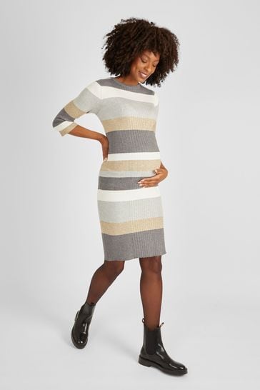 JoJo Maman Bébé Grey Stripe Knitted Tube Maternity Dress