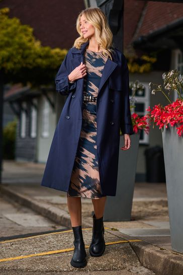 Jolie Moi Blue Double Breasted Trench Coat