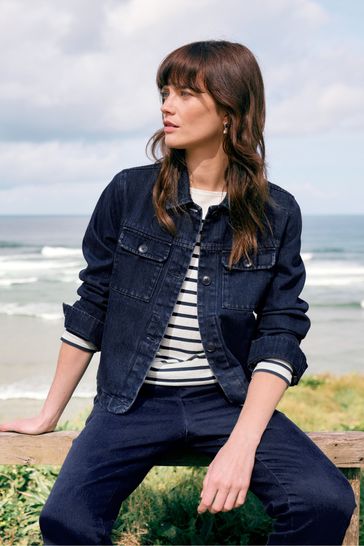 Blue button up jacket store