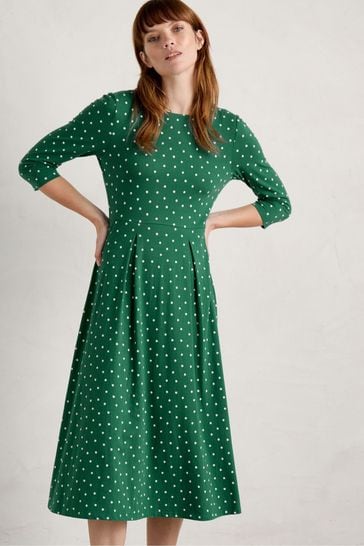 Seasalt Cornwall Green Wild Bouquet Three Quarter Sleeve Midi Dress