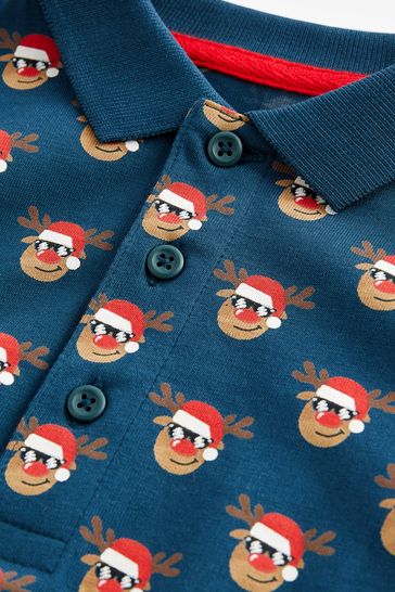 Buy Navy Reindeer Short Sleeve All Over Print Polo Shirt 3 16yrs from Next Luxembourg