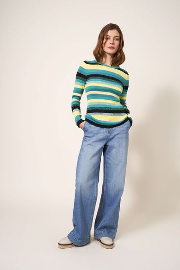 White Stuff Blue Skinny Rib Jumper