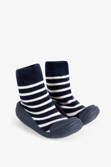 JoJo Maman Bébé Navy Ecru Stripe Stripe Indoor Outdoor Slipper Socks