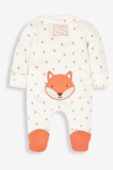JoJo Maman B b Cream Fox Appliqu Zip Cotton Baby Sleepsuit