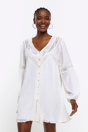 River Island White Lace Victoriana Mini Dress