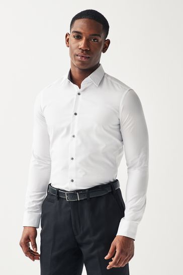 White Skinny Fit Trimmed Easy Care Single Cuff Shirt