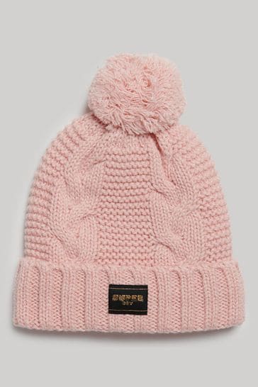 Superdry Pink Cable Knit Bobble hat