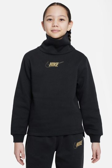 Buy Nike Black Oversized Shine Fleece Funnel Sweatshirt from Next