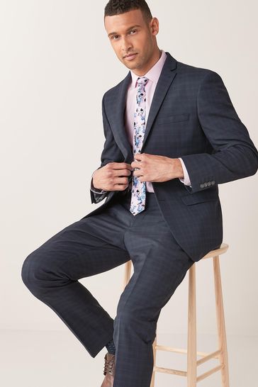 Navy blue checkered suit store