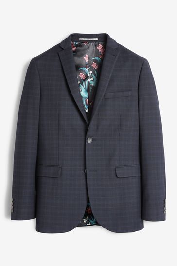 Navy blue cheap chequered suit