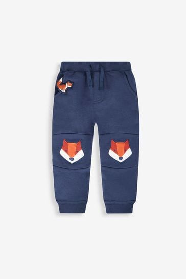 Pantalones de chándal azul marino con parche de zorro en las rodillas y mascota en el bolsillo de JoJo Maman Bébé