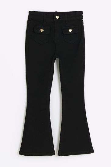 River Island Black Girls Pocket Front Flare Jeans