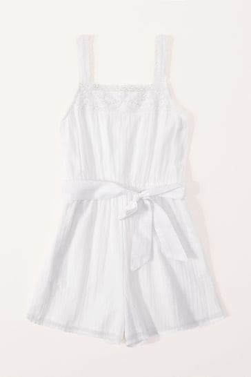 Buy Abercrombie and Fitch White Lace Trim Belted Playsuit from Next Denmark