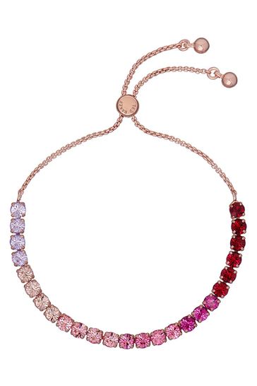 Ted Baker MELRAH: Rose Silver Tone Crystal Adjustable Tennis Bracelet For Women