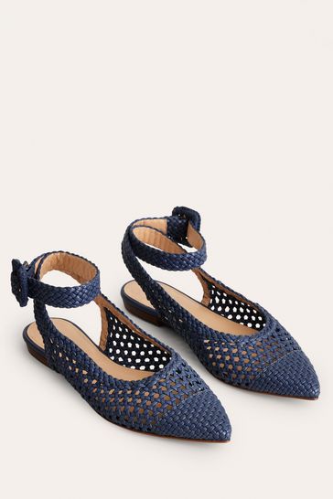 Boden Blue Ankle Strap Pointed Flats