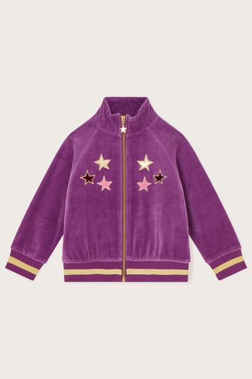 Monsoon Purple Cosmic Velour Zip Bomber Jacket