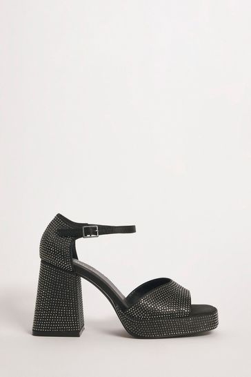 Simply Be Black Regular/Wide Fit Diamanté Heel Platform Sandals