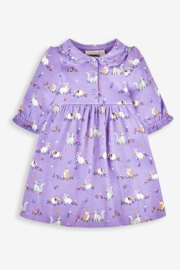 JoJo Maman Bébé Lilac Girls' Animal Friends Button Front Dress With Collar