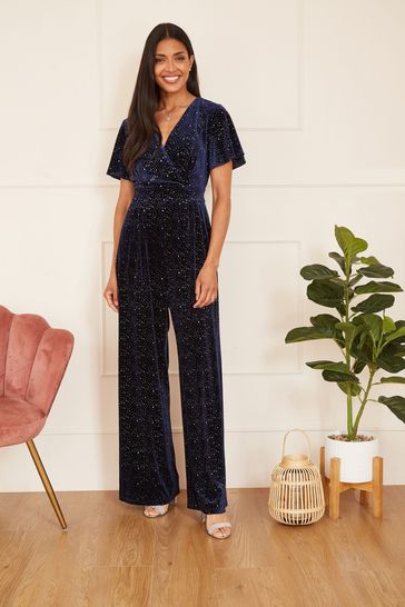 Yumi Blue Sparkle Velvet Jumpsuit