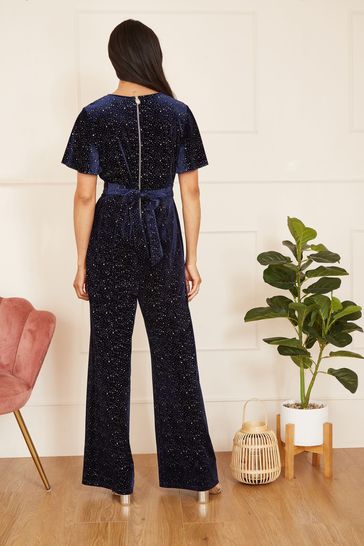 Navy blue cheap velvet jumpsuit