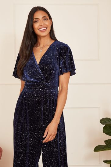 Velvet jumpsuit blue sales