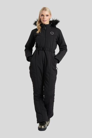 South Beach Black Ski Snow Suit with Faux Fur Trim