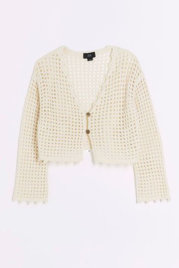 River Island Cream Girls Open Stitch Cardigan