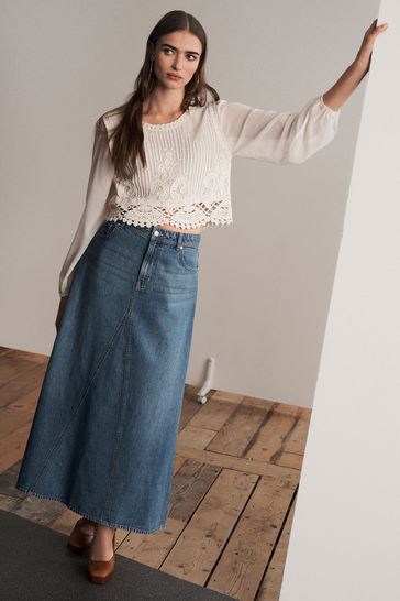 Dark Blue Denim Maxi Skirt