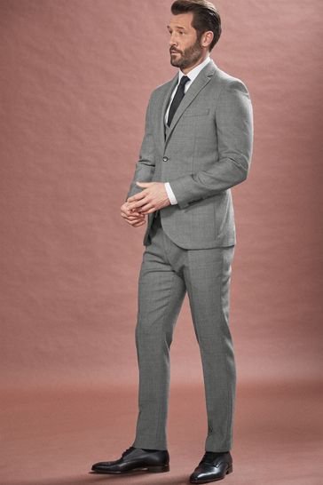 Buy Grey Signature Empire Mills 100 Wool Birdseye Suit Jacket from Next Luxembourg