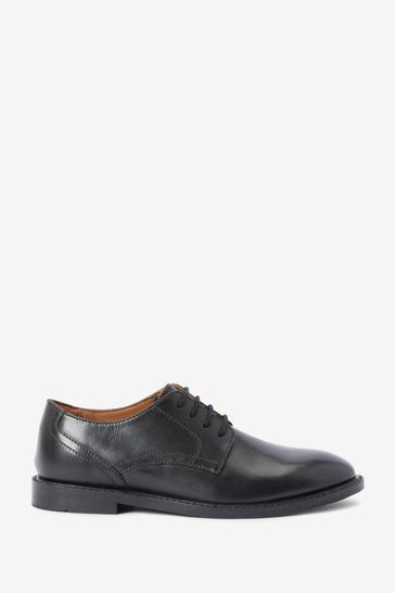 Black Standard Fit (F) School Leather Derby Lace-Up Shoes