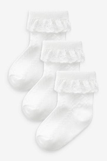 White Lace Baby Socks 3 Pack (0mths-2yrs)