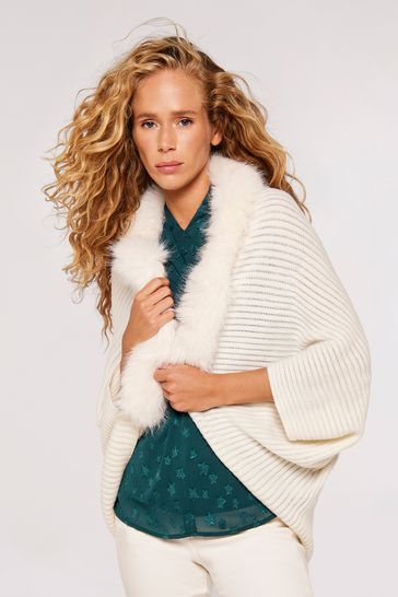 Buy Apricot Cream Faux Fur Edge Ribbed Cocoon Shrug from Next Ireland