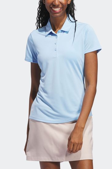 adidas Golf Womens Pale Blue Performance Solid Performance Short Sleeve Polo Shirt