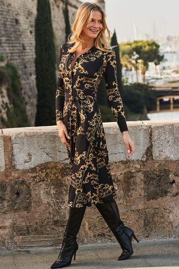 Sosandar Black Printed Shirt Dress