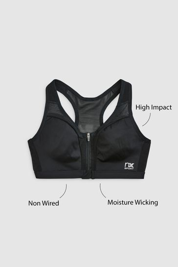 Buy Black Next Active Sports High Impact Zip Front Bra from Next USA
