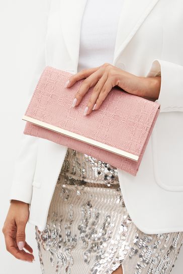 Light Pink Clutch Bag With Detachable Cross-Body Chain