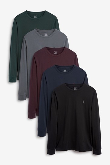 Long Sleeve Crew Neck Regular Fit Stag T-Shirt 5 Pack