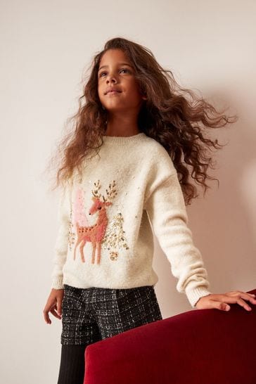 Buy Cream Deer Sequin Jumper 3 16yrs from Next Croatia