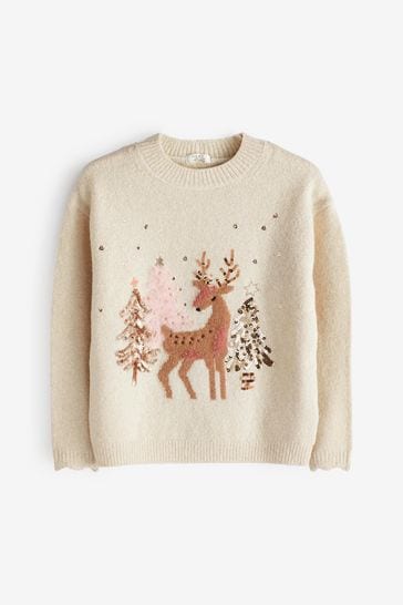 Buy Cream Deer Sequin Jumper 3 16yrs from Next Luxembourg