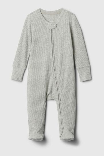 Gap Grey First Favourites Ribbed Footed Sleepsuit (Newborn-9mths)
