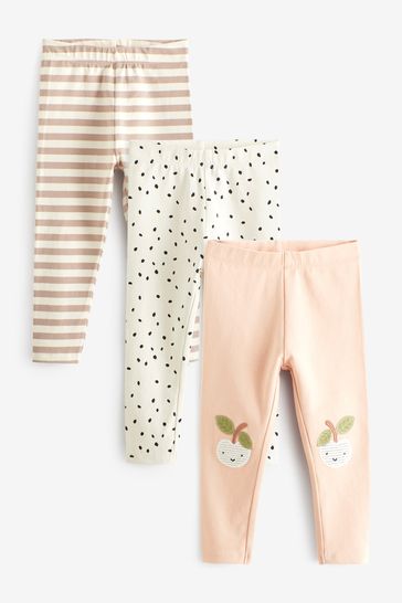 Cream Neutral Apple Jersey Leggings 3 Pack (3mths-7yrs)