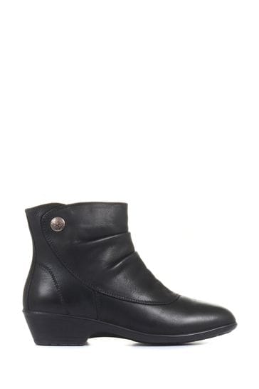 Pavers Black Ruched Leather Ankle Boots