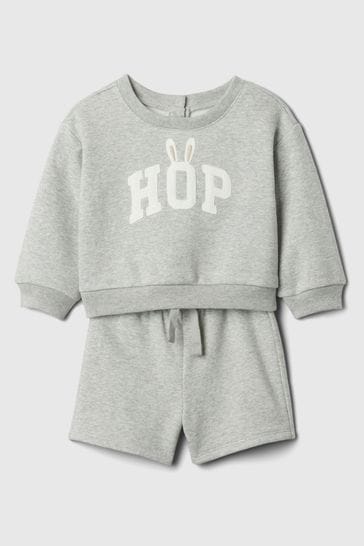 Gap Grey Graphic Baby Sweatshirt and Shorts Set (Newborn-24mths)