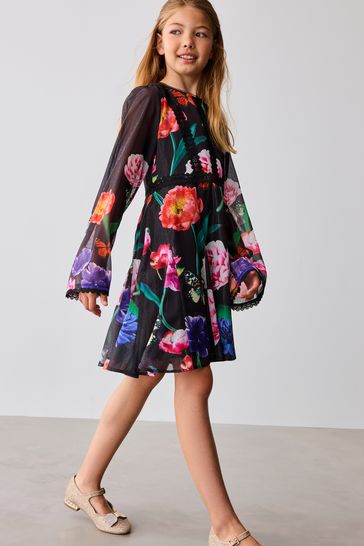 Buy Baker by Ted Baker Floral Chiffon Black Dress from the Laura Ashley online shop