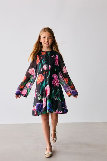 Buy Baker by Ted Baker Floral Chiffon Black Dress from the Laura Ashley online shop