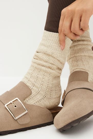 Grey/Ecru/Blue Cotton Rich Slub Slouch Ankle Socks 3 Pack