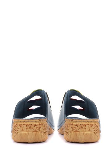 Blue leather shop wedge sandals