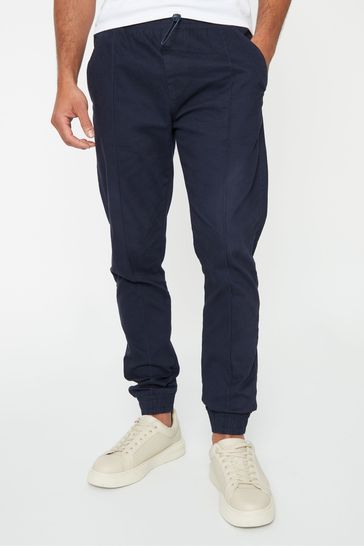 Buy Threadbare Blue Slim Fit Cuffed Casual Trousers With Stretch
