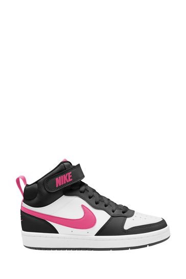 Nike White/Black/Pink Youth Court Borough Mid Trainers