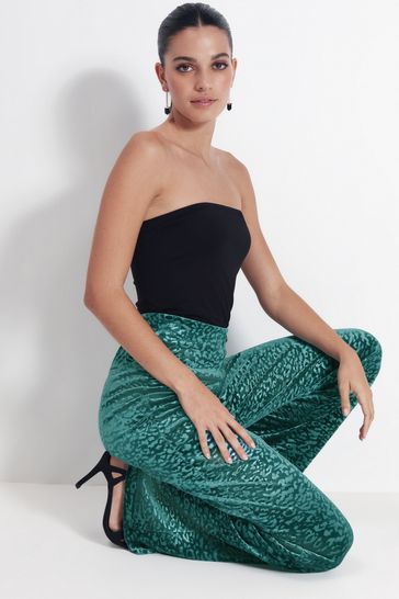 Buy Teal Blue Velvet Wide Leg Trousers from Next Ireland